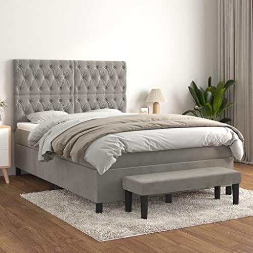 DYRJDJWIDHW futonbett betten Bed Bed frameBoxspringbett mit Matratze & LED Creme 200x200 cm StoffGeeignet für Schlafzimmer von DYRJDJWIDHW