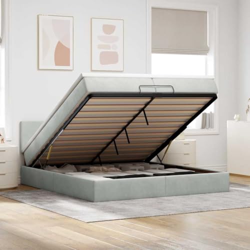DYRJDJWIDHW futonbett betten Bed Frame metallbettOttoman-Bett mit Matratzen & LEDs Dunkelgrau 200x200 cm StoffGeeignet für Schlafzimmer von DYRJDJWIDHW
