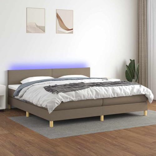 DYRJDJWIDHW futonbett kopfteil Bett metallbett bettrahmenBoxspringbett mit Matratze & LED Taupe 200x200 cm StoffGeeignet für Schlafzimmer von DYRJDJWIDHW
