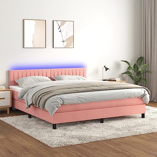 DYRJDJWIDHW futonbett lattenroste metallbett Bed frameBoxspringbett mit Matratze Rosa 90x190 cm SamtGeeignet für Schlafzimmer von DYRJDJWIDHW