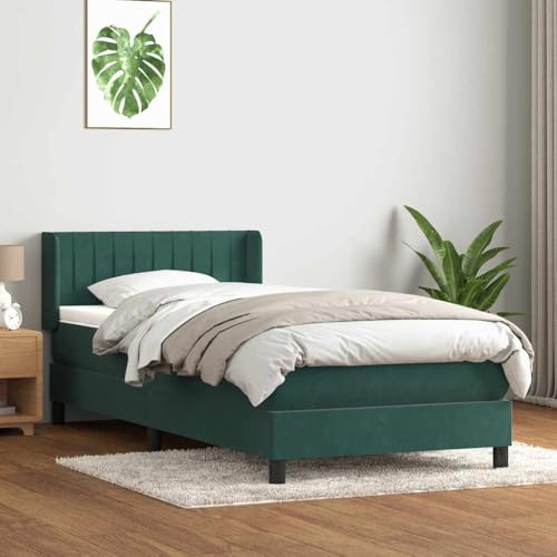 DYRJDJWIDHW kopfteil Bett metallbett bettgestell lattenrosteBoxspringbett mit Matratze Dunkelgrün 80x220 cm SamtGeeignet für Schlafzimmer von DYRJDJWIDHW