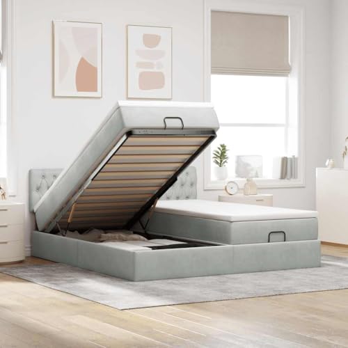 DYRJDJWIDHW lattenroste futonbett bettgestell bettrahmenOttoman-Bett mit Matratze Hellgrau 90x190 cm StoffGeeignet für Schlafzimmer von DYRJDJWIDHW