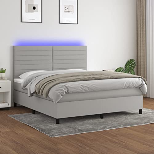 DYRJDJWIDHW lattenroste kopfteil Bett futonbett bettgestellBoxspringbett mit Matratze & LED Blau 140x200 cm StoffGeeignet für Schlafzimmer von DYRJDJWIDHW