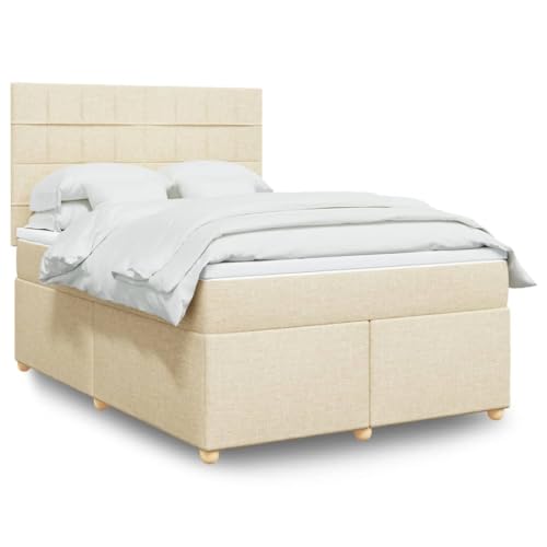 DYRJDJWIDHW lattenroste metallbett bettrahmen Bed frameBoxspringbett mit Matratze Creme 140x190 cm StoffGeeignet für Schlafzimmer von DYRJDJWIDHW