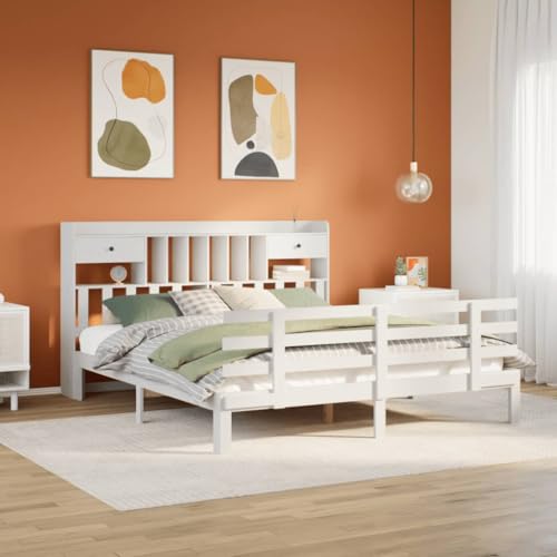 DYRJDJWIDHW metallbett Bed Bed Frame bettrahmenMassivholzbett ohne Matratze Wachsbraun 150x200 cm MassivholzGeeignet für Schlafzimmer von DYRJDJWIDHW