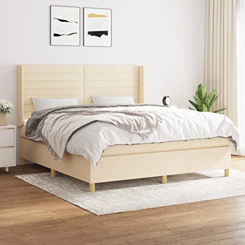 DYRJDJWIDHW metallbett Bed Frame bettgestell betten, bettrahmen Boxspringbett mit Matratze & LED Weiß 180x200 cm KunstlederGeeignet für Schlafzimmer von DYRJDJWIDHW