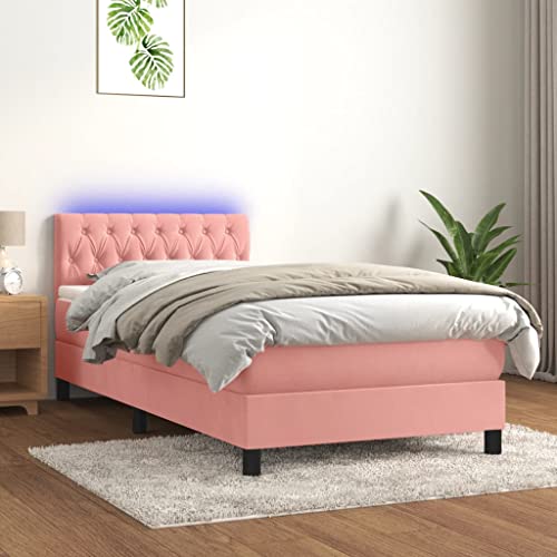 DYRJDJWIDHW metallbett Bed lattenroste futonbettBoxspringbett mit Matratze Rosa 90x200 cm SamtGeeignet für Schlafzimmer von DYRJDJWIDHW