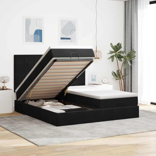 DYRJDJWIDHW metallbett Bett Bed Frame kopfteil bettOttoman-Bett mit Matratze & LEDs Hellgrau 100x200 cm SamtGeeignet für Schlafzimmer von DYRJDJWIDHW