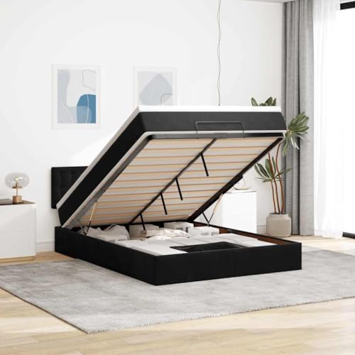 DYRJDJWIDHW metallbett Bett futonbett lattenrosteOttoman-Bett mit Matratzen & LEDs Hellgrau 180x200 cm StoffGeeignet für Schlafzimmer von DYRJDJWIDHW