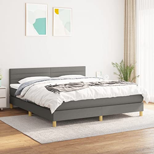 DYRJDJWIDHW metallbett betten Bed Frame bettrahmenBoxspringbett mit Matratze & LED Grau 90x200 cm KunstlederGeeignet für Schlafzimmer von DYRJDJWIDHW