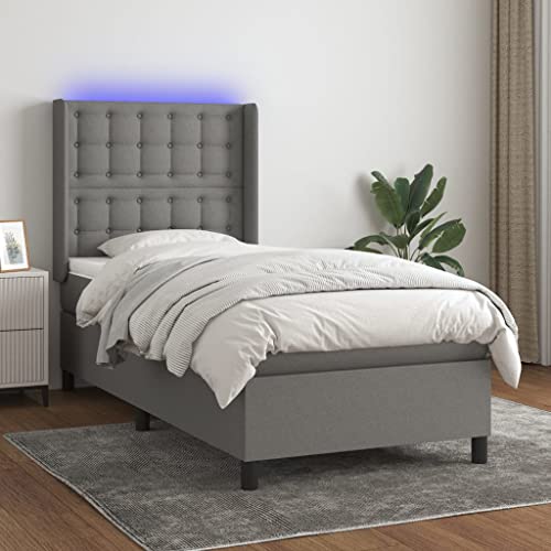 DYRJDJWIDHW metallbett lattenroste bettrahmen bettBoxspringbett mit Matratze & LED Dunkelbraun 80x200 cm StoffGeeignet für Schlafzimmer von DYRJDJWIDHW