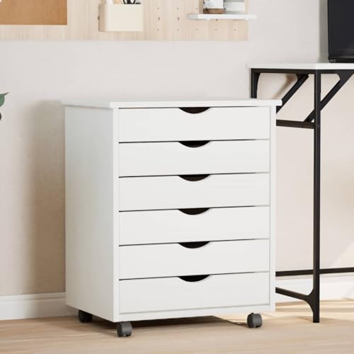 Rollschrank mit 6 Schubladen Moss Weiß Massivholz Kiefer Mobiler Aktenschrank mit Rollen für Büro Wohnzimmer Schlafzimmer Stauraum Organizer Kommode von DYRJDJWIDHW