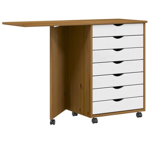 Rollschrank mit Schreibtisch Moss Honigbraun Massivholz Kiefer. Klappbarer Schreibtisch mit 7 Schubladen. Mobiler Aktenschrank für Büro und Homeoffice. Platzsparendes Design mit flexiblen Rollen Rollschrank mit Schreibtisch Moss Honigbraun Massivholz Kiefer. Klappbarer Schreibtisch mit 7 Schubladen. Mobiler Aktenschrank für Büro und Homeoffice. Platzsparendes Design mit flexiblen Rollen von DYRJDJWIDHW