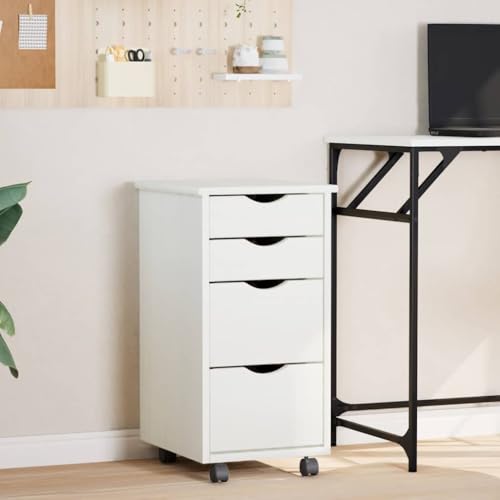 Rollschrank mit Schubladen Moss Weiß Massivholz Kiefer 4 Schubladen Mobile Aktenschrank Büro Wohnzimmer Schlafzimmer Organizer Aufbewahrung mit Rollen von DYRJDJWIDHW
