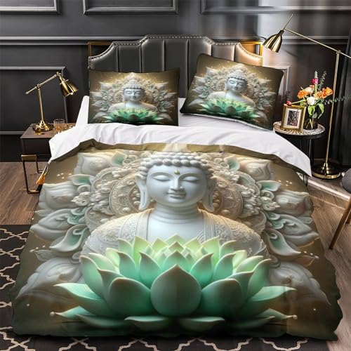 DYTJCL Buddha Bettwäsche Set Teilig 3D Bettbezug -Set Mädchen Junge Kinder Mikrofaser Weiche Bettbezug Mit Reißverschluss Und Kissenbezüge Single（140x200cm） von DYTJCL