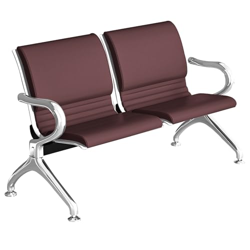 2-sitzer Sitzbank für Wartezimmer mit Armlehnen, Bürobanken mit 4 cm Dickem Lederpolster, Flughafen Empfangsstühle, für Den Flughafen-Business- und Krankenhausmarkt(Brown) von DYUNCZ