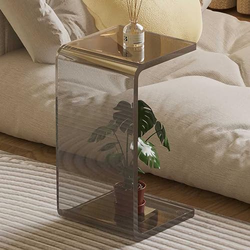 Acryl-Kleiner Beistelltisch, Beistelltisch C Form, Vielseitig Einsetzbar, Dicker, Klarer Couch-Nachttisch, für Wohnzimmer, Badezimmer und Schlafzimmer (Color : Grau, Size : H-65CM/25.5IN) von DYUNCZ