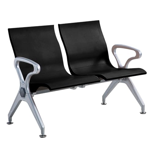 DYUNCZ 2-Sitzer Wartebank Airport, Empfangsstühle, Bürobanken, Lobbybank aus PU-Leder, für Büro, Bank, Krankenhaus, Schule, Friseursalon, Flughafen(Black) von DYUNCZ