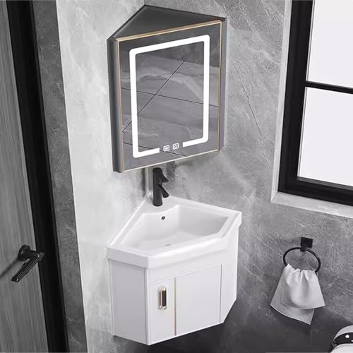 DYUNCZ Eck-waschtisch for Badezimmer mit Waschbecken und LED-Spiegelschrank, Eck-waschbecken mit Unterschrank, Waschbeckenunterschrank Hängend, Waschbecken Set for Kleine Räume(Wit,48cm/19) von DYUNCZ