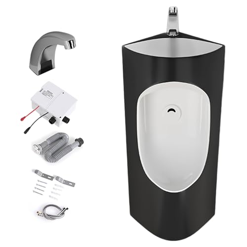 DYUNCZ Eckurinale für Herrenbäder, Pissoir, Keramik Pinkelbecken mit Automatischer Sensorarmatur und Waschbecken, Auslaufsicher, Spritzwassergeschützt und Geruchsneutral(Black) von DYUNCZ
