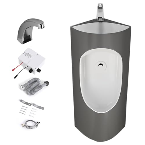 DYUNCZ Eckurinale für Herrenbäder, Pissoir, Keramik Pinkelbecken mit Automatischer Sensorarmatur und Waschbecken, Auslaufsicher, Spritzwassergeschützt und Geruchsneutral(Gray) von DYUNCZ