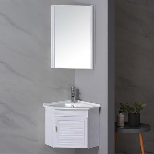 DYUNCZ Eckwaschtisch mit Unterschrank, Waschtischunterschrank Hängend, Eck Badezimmerschrank mit Waschbecken nd Spiegelschrank, Waschbecken mit Wasserhahn und Abfluss(Wit,47cm/18in) von DYUNCZ