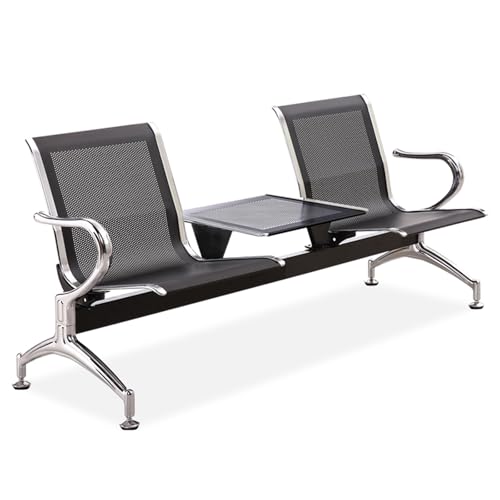 DYUNCZ Sitzbank für Wartezimmer, Wartebank Airport, 2-Sitzer-Bürostühle mit Tisch und Armlehnen, für Büro, Bank, Krankenhaus, Schule, Friseursalon, Flughafen(Black) von DYUNCZ