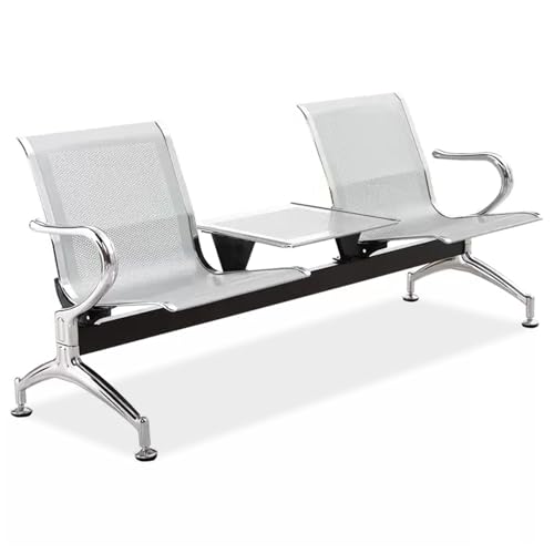 DYUNCZ Sitzbank für Wartezimmer, Wartebank Airport, 2-Sitzer-Bürostühle mit Tisch und Armlehnen, für Büro, Bank, Krankenhaus, Schule, Friseursalon, Flughafen(Silver) von DYUNCZ