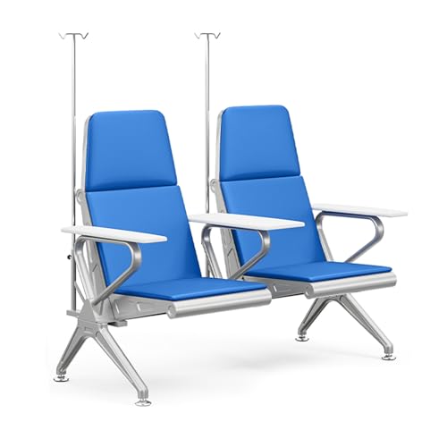 Wartezimmerstühle mit Abnehmbarem Infusionsständer, 2-Sitzer-wartebank Airport aus PU-Leder mit Armlehnen und Stahlrahmen, für Flughäfen und Krankenhäusern(White) von DYUNCZ