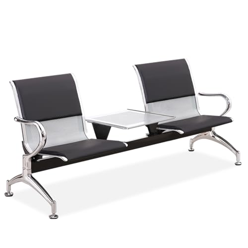 DYUNCZ Wartezimmerstühle mit Tisch und Armlehnen, 2-Sitzer Empfangsstühle aus PU-Leder, Büro- und Lobbystühle, für Wartezimmer, Flughäfen, Banken und Krankenhäuser(Black) von DYUNCZ