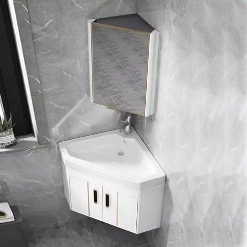 DYUNCZ Waschtisch mit Unterschrank und Waschbecken und Spiegelschrank, Eck-badezimmerschrank mit Waschbecken, Waschtischunterschrank Hängend, Waschbecken Set mit Aufbewahrungsbehälter(Wit,48cm) von DYUNCZ