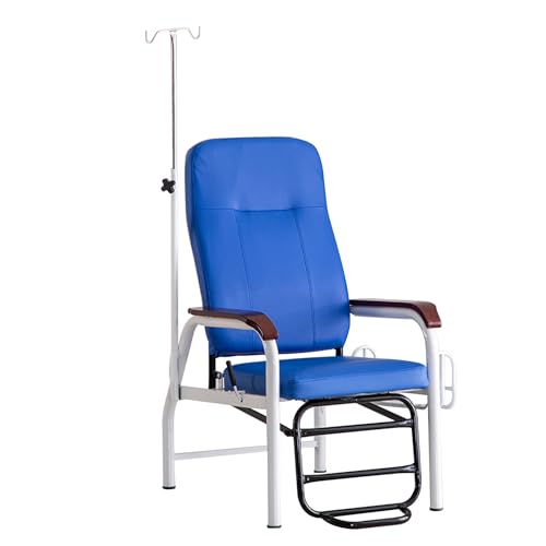 Infusionsstuhl mit Infusionsständer und Verstellbarer Rückenlehne, Leder-medizin-liegestuhl mit Weich Gepolsterter Sitzfläche und Pedalen, für Klinik, Zuhause(Blue) von DYUNCZ