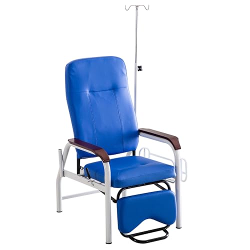 Leder-medizin-liegestuhl, Einzel-infusionsstuhl mit Massivholzhandläufen, Infusionsständer und Fußstütze für Klinik, Zuhause und Pflegeheim(Blue) von DYUNCZ