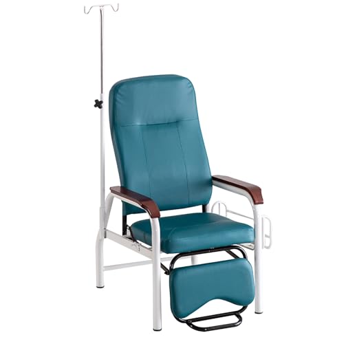 Leder-medizin-liegestuhl, Einzel-infusionsstuhl mit Massivholzhandläufen, Infusionsständer und Fußstütze für Klinik, Zuhause und Pflegeheim(Green) von DYUNCZ