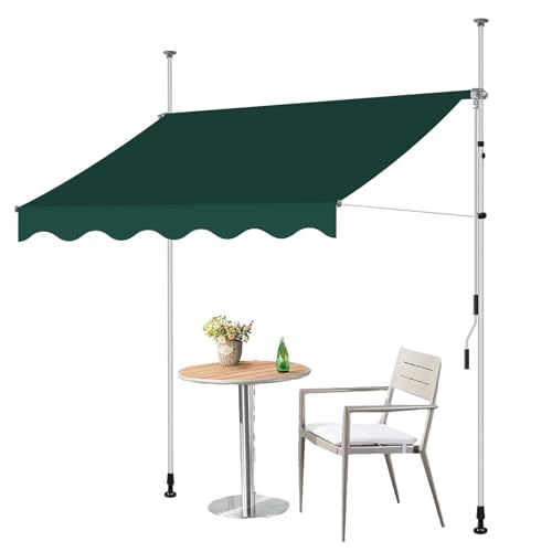 Markise, Klemmmarkise, Balkon Markise Ohne Bohren, Handkurbel Klemmarkisse, Sonnenschutz Balkon, Höhenverstellbar, UV-beständig und Wasserdicht für Terrasse Balkon (Color : Dunkelgrün, Size : 250cm von DYUNCZ