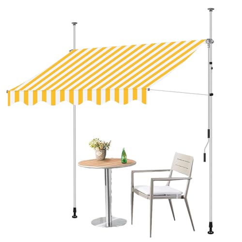Markise, Klemmmarkise, Balkon Markise Ohne Bohren, Handkurbel Klemmarkisse, Sonnenschutz Balkon, Höhenverstellbar, UV-beständig und Wasserdicht für Terrasse Balkon (Color : Gelb+Weiß, Size : 200cm) von DYUNCZ