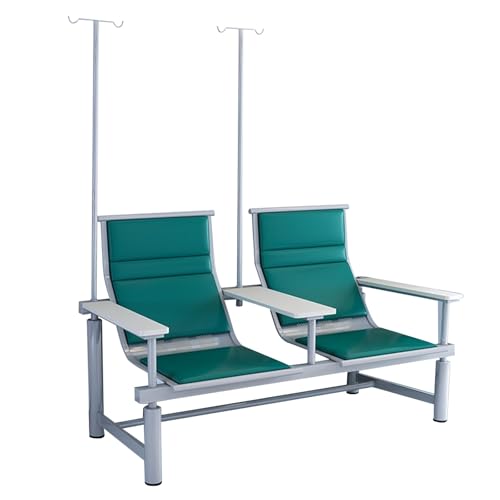 Medizinischer Infusionsstuhl mit Infusionsständer, 2-Sitzer Wartezimmerstühle, Phlebotomiestuhl mit Ledersitzfläche und -lehne, für Forschungslabore und Kliniken(Green) von DYUNCZ