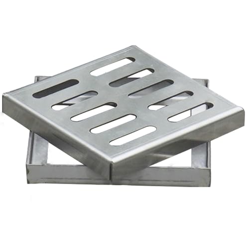 Quadratische Ablaufgitter, Ablaufgitter und Rahmen aus Edelstahl 304, Abnehmbare Schachtabdeckung, Regenwassergitter, für Betonböden(20x20x2cm) von DYUNCZ