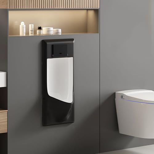 Urinal, Wandmontiertes Keramikurinal für Männer, Induktions-Urinal für Erwachsene mit Offener Blende, für Kleine Badezimmer und Toiletten(Black) von DYUNCZ