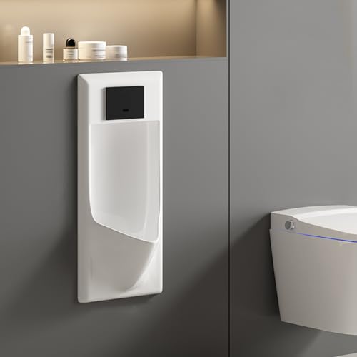 Urinal, Wandmontiertes Keramikurinal für Männer, Induktions-Urinal für Erwachsene mit Offener Blende, für Kleine Badezimmer und Toiletten(White) von DYUNCZ