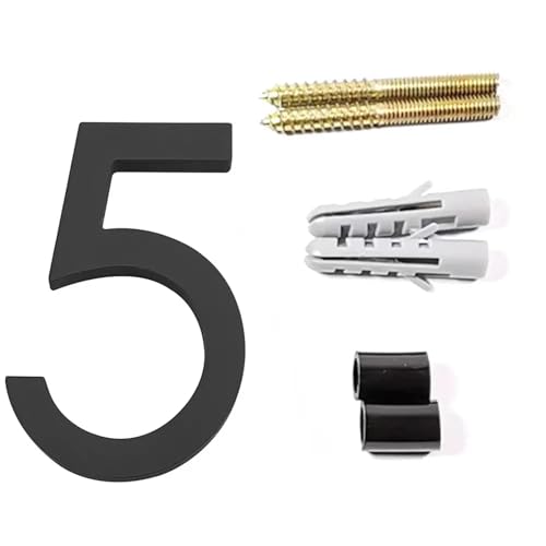125mm Floating House Number 0-9 Alphabet A/B/C 5 Inch Screw Mounted Door Home Outdoor Address Plaque Dash Slash Sign(No.5 black) von DYYEUAVT