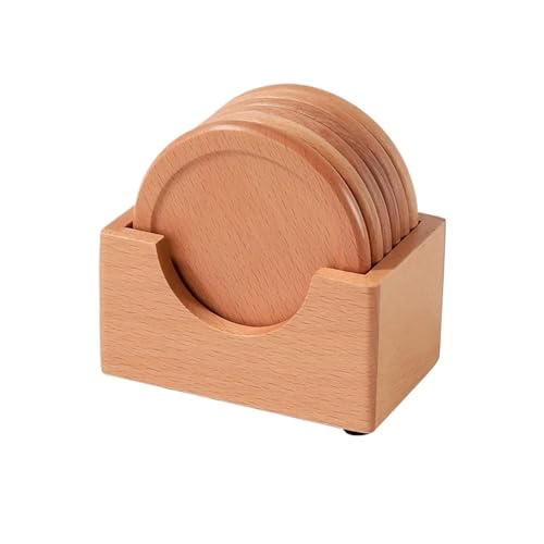 6 Teile/Satz Massivholz Coaster Runde Quadrat Buche Blank Tasse Matte Hitzebeständige Tee Kaffee Pad Tischsets(Color 02) von DYYEUAVT