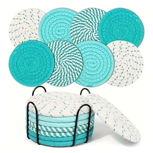 8 stücke Woven Coaster Set Kaffee Tasse Matte Mit Halter Hochtemperatur Beständig Untersetzer Saugfähigen for Tee(Blue) von DYYEUAVT