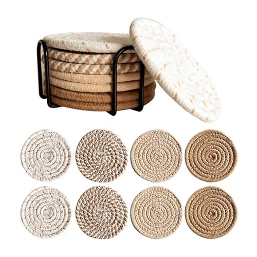 8 stücke Woven Coaster Set Kaffee Tasse Matte Mit Halter Hochtemperatur Beständig Untersetzer Saugfähigen for Tee(Coffee) von DYYEUAVT