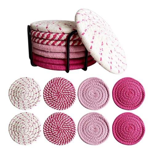 8 stücke Woven Coaster Set Kaffee Tasse Matte Mit Halter Hochtemperatur Beständig Untersetzer Saugfähigen for Tee(Pink) von DYYEUAVT