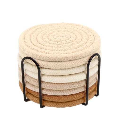 8Pcs Tasse Untersetzer for Getränke Saugfähigen Woven Coaster Set Mit Halter Bauernhaus Tuch Stoff Kaffee Tee(Color 02) von DYYEUAVT