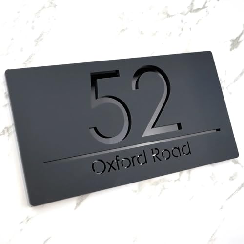 Black Gold Personalized Laser Cut Custom Acrylic Modern 3D Floating House Number Sign Outdoor Street Family Name Plates Matte(Black Silver) von DYYEUAVT