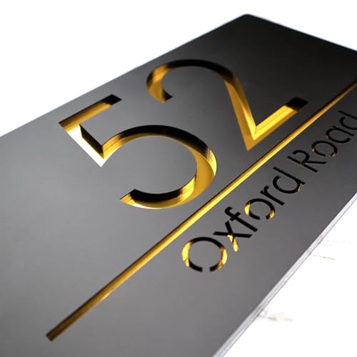 Black Gold Personalized Laser Cut Custom Acrylic Modern 3D Floating House Number Sign Outdoor Street Family Name Plates Matte(Grey Gold) von DYYEUAVT