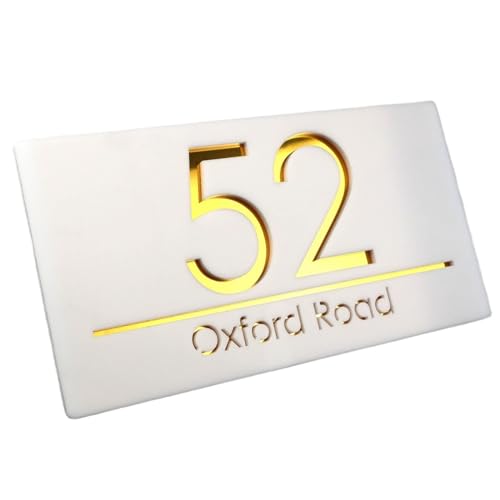 Black Gold Personalized Laser Cut Custom Acrylic Modern 3D Floating House Number Sign Outdoor Street Family Name Plates Matte(White Gold) von DYYEUAVT