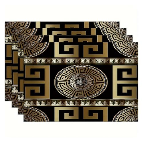 DYYEUAVT 1/4 stücke Tischsets Licht Schwarz Goldene Tisch Matten Griechenland Rechteck wasserdichte Pad Zimmer Dekoration(6pcs) von DYYEUAVT
